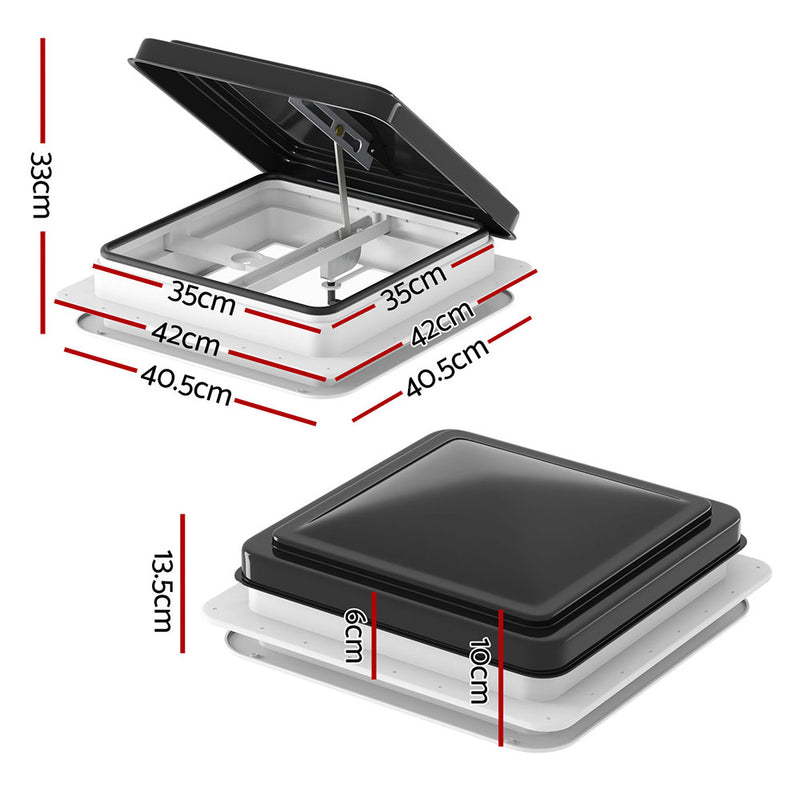 Weisshorn Caravan Roof Vent Hatch RV Skylight Motorhome Camper 350x350mm Black - Outbackers