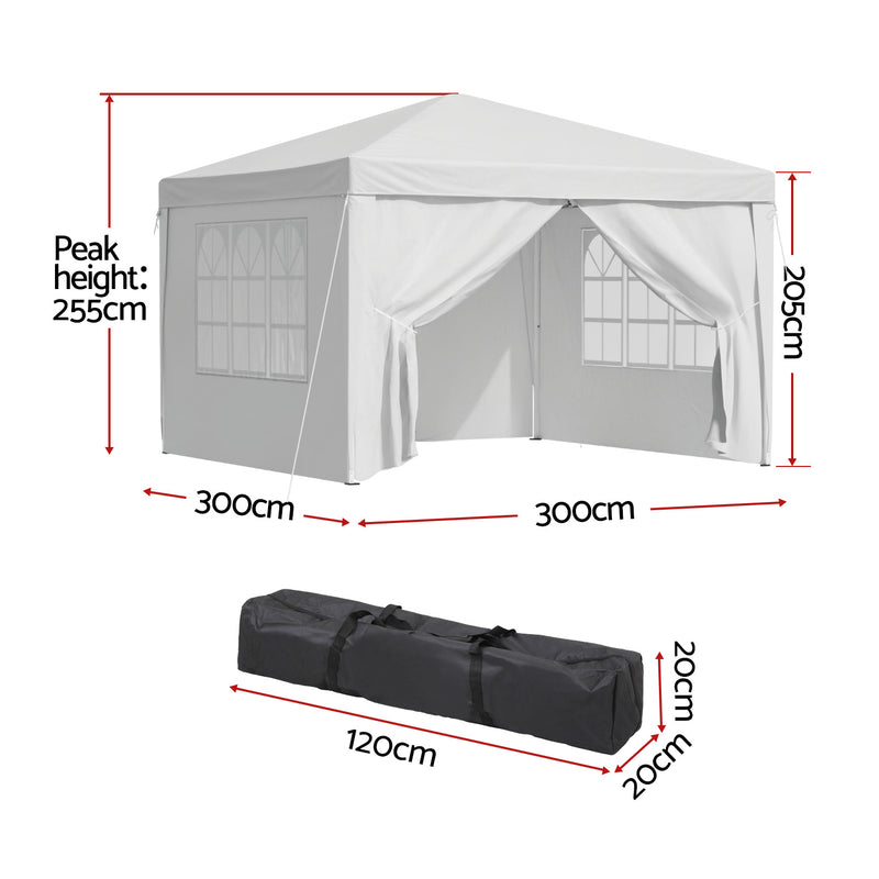 Instahut Gazebo 3x3 Pop Up Marquee Folding Tent Wedding Gazebos Camping Outdoor Canopy White - Outbackers