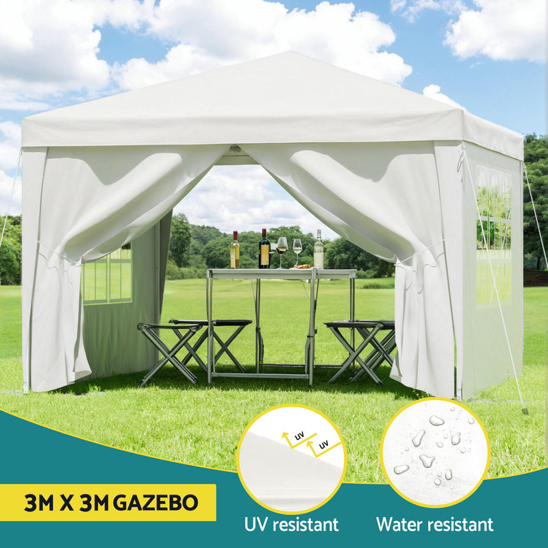 Instahut Gazebo 3x3 Pop Up Marquee Folding Tent Wedding Gazebos Camping Outdoor Canopy White - Outbackers