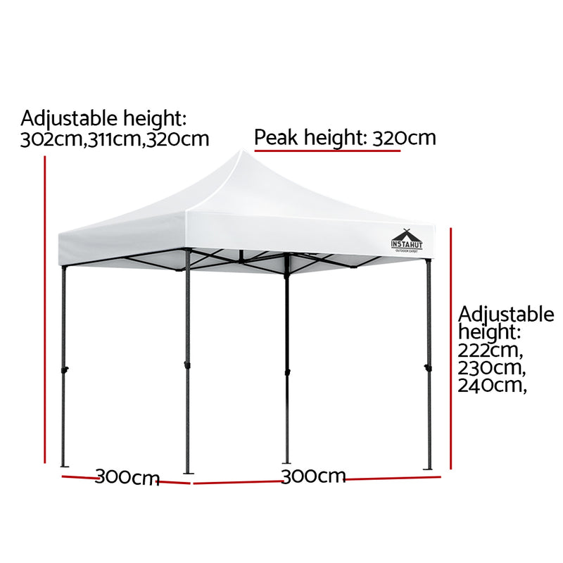 Instahut Gazebo Pop Up Marquee 3x3 Folding Tent Outdoor Camping 500D Oxford - Outbackers