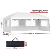 Instahut Gazebo Pop Up Marquee 3x6m Wedding Party Outdoor Camping Tent Canopy Side Wall White - Outbackers