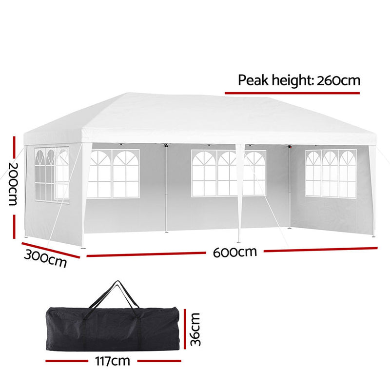 Instahut Gazebo Pop Up Marquee 3x6m Wedding Party Outdoor Camping Tent Canopy Side Wall White - Outbackers