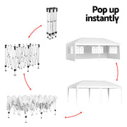 Instahut Gazebo Pop Up Marquee 3x6m Wedding Party Outdoor Camping Tent Canopy Side Wall White - Outbackers