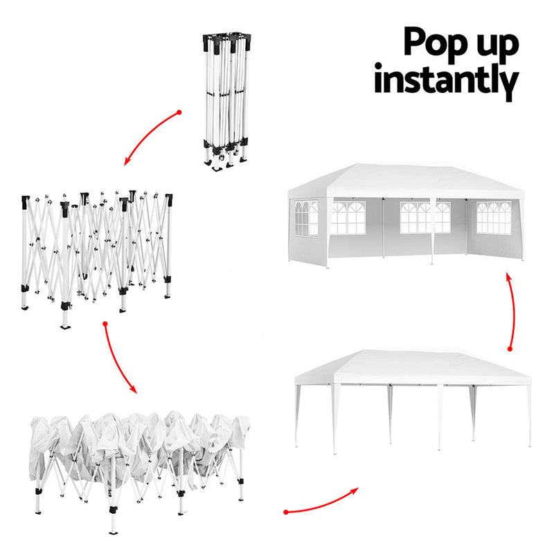 Instahut Gazebo Pop Up Marquee 3x6m Wedding Party Outdoor Camping Tent Canopy Side Wall White - Outbackers