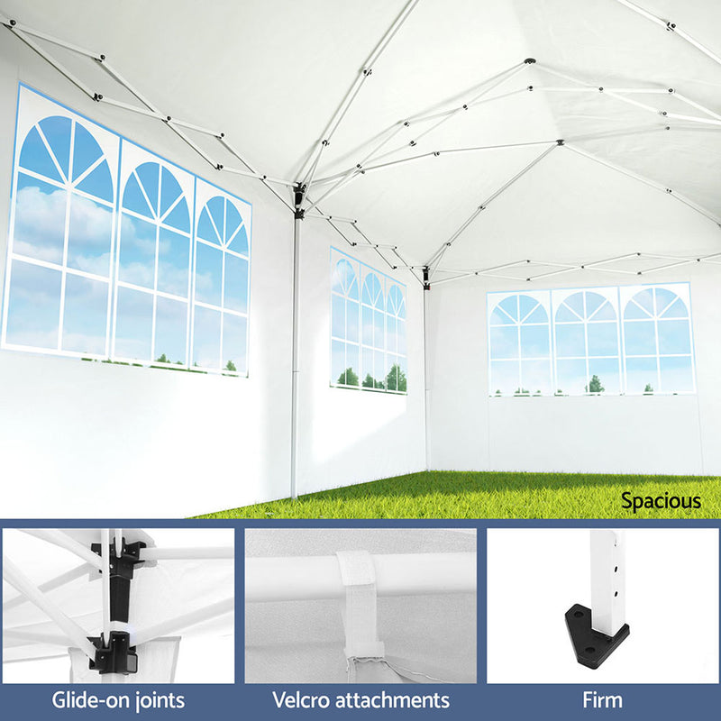 Instahut Gazebo Pop Up Marquee 3x6m Wedding Party Outdoor Camping Tent Canopy Side Wall White - Outbackers