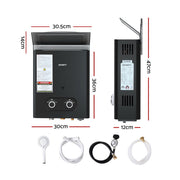 Devanti Portable Gas Water Heater LPG-powered System Black - Outbackers