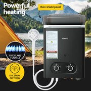 Devanti Portable Gas Water Heater LPG-powered System Black - Outbackers