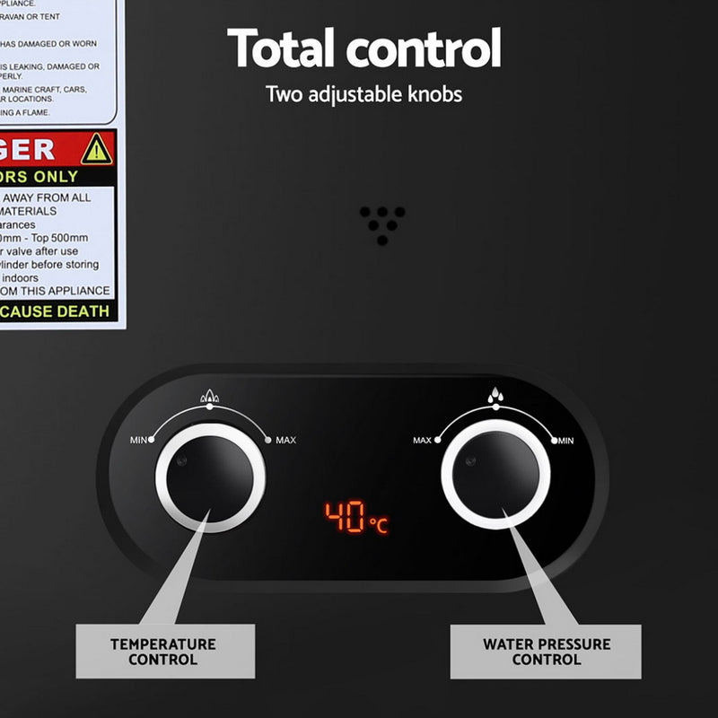 Devanti Portable Gas Water Heater LPG-powered System Black - Outbackers