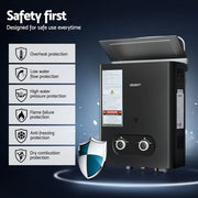 Devanti Portable Gas Water Heater LPG-powered System Black - Outbackers