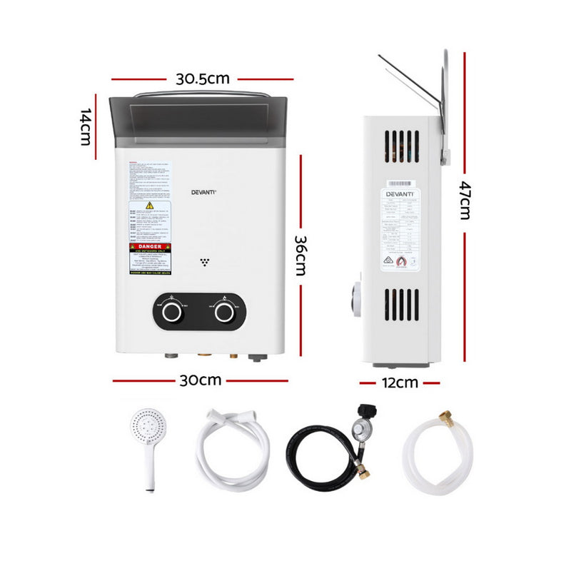 Devanti Portable Gas Water Heater Outdoor Camping Shower White - Outbackers