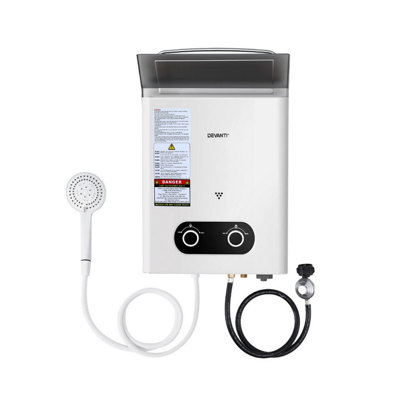 Devanti Portable Gas Water Heater Outdoor Camping Shower White - Outbackers