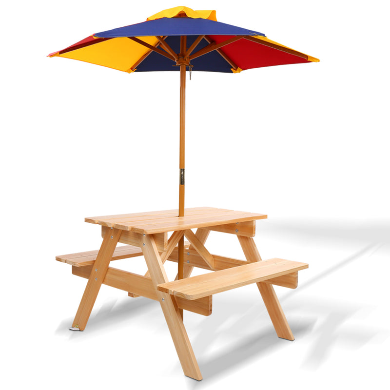 Keezi Kids Wooden Picnic Table Set with Umbrella - Outbackers