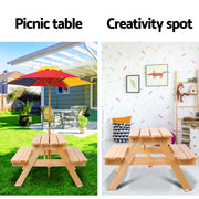 Keezi Kids Wooden Picnic Table Set with Umbrella - Outbackers