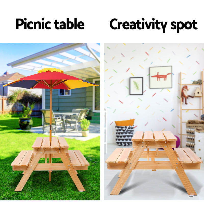 Keezi Kids Wooden Picnic Table Set with Umbrella - Outbackers