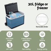 Portable Fridge 30L Bar Fridges Camping Freezer 12V/24V/240V - Outbackers
