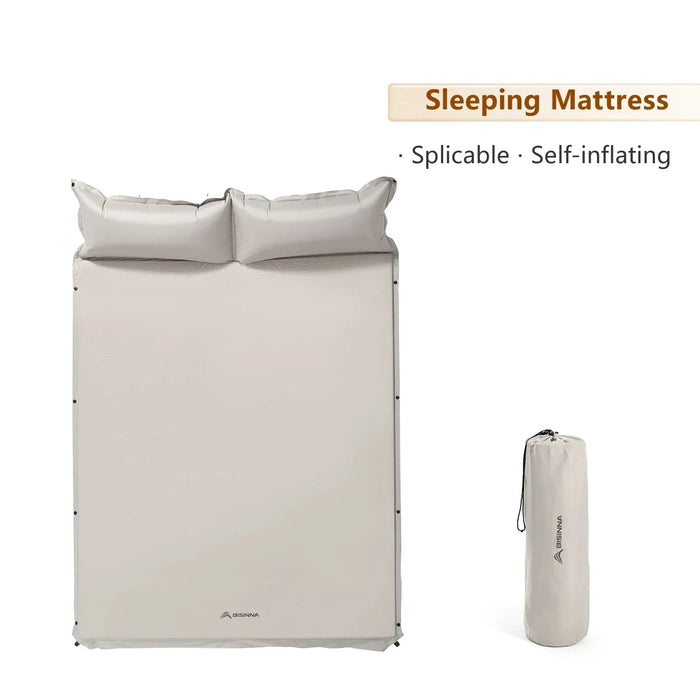 Self-Inflating Camping Mattress with Built-In Pillow Grey