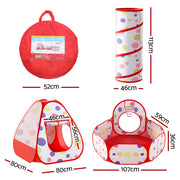 Keezi Kids Playhouse Play Tent Pop Up Teepee Ball Pit Tunnel Basketball Hoop Red - Outbackers