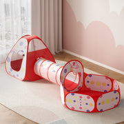 Keezi Kids Playhouse Play Tent Pop Up Teepee Ball Pit Tunnel Basketball Hoop Red - Outbackers