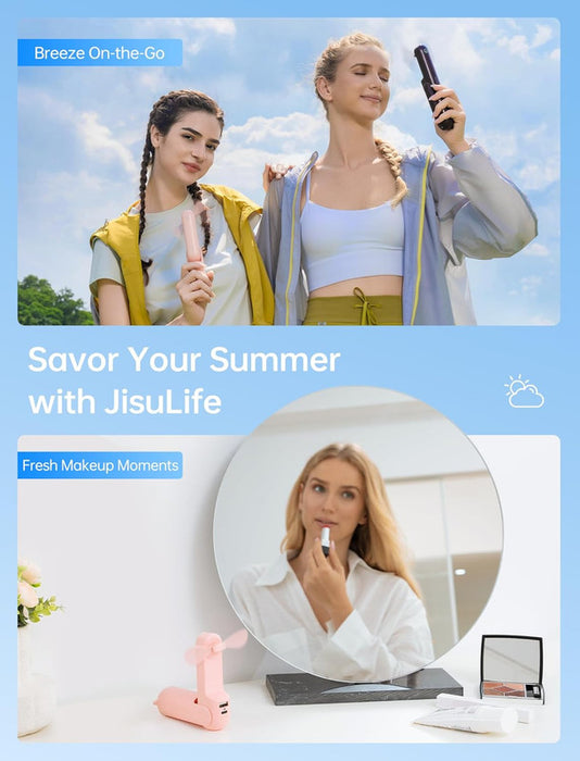 Handheld Mini Fan, 2 IN 1 USB Rechargeable Portable Fan [12-19 Working Hours] with Power Bank, Pocket Design for Travel/Summer/Concerts/Lash, Gifts for Women (Pink)Christmas Gifts