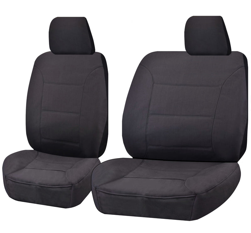 Seat Covers for TOYOTA LANDCRUISER 60.70.80 SERIES HZJ-HDJ-FZJ 1981 - 2010 TROOP CARRIER 4X4 SINGLE CAB CHASSIS FRONT BUCKET + _ BENCH CHARCOAL ALL TERRAIN - Outbackers