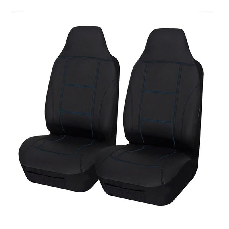 Universal Lavish Front Seat Covers Size 60/25 | Black/Blue Stitching - Outbackers