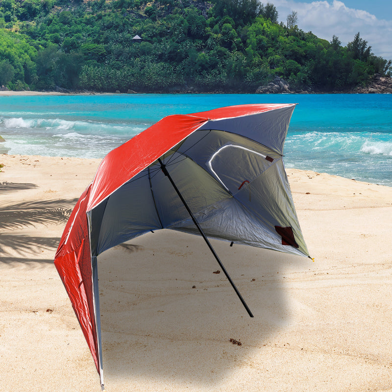 Havana Outdoors Beach Umbrella 2.4M Outdoor Garden Beach Portable Shade Shelter - Red - Outbackers