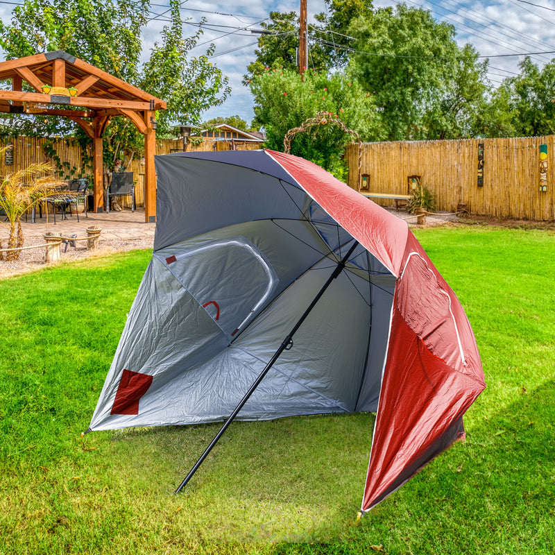 Havana Outdoors Beach Umbrella 2.4M Outdoor Garden Beach Portable Shade Shelter - Red - Outbackers