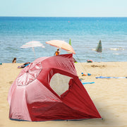 Havana Outdoors Beach Umbrella 2.4M Outdoor Garden Beach Portable Shade Shelter - Red - Outbackers
