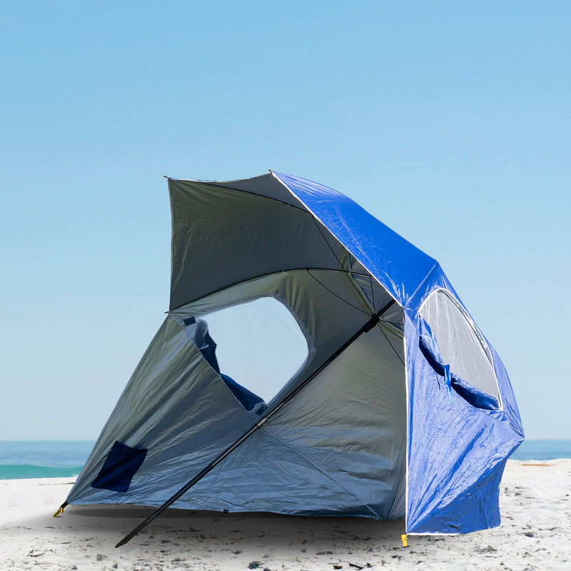 Havana Outdoors Beach Umbrella 2.4M Outdoor Garden Beach Portable Shade Shelter - Blue - Outbackers