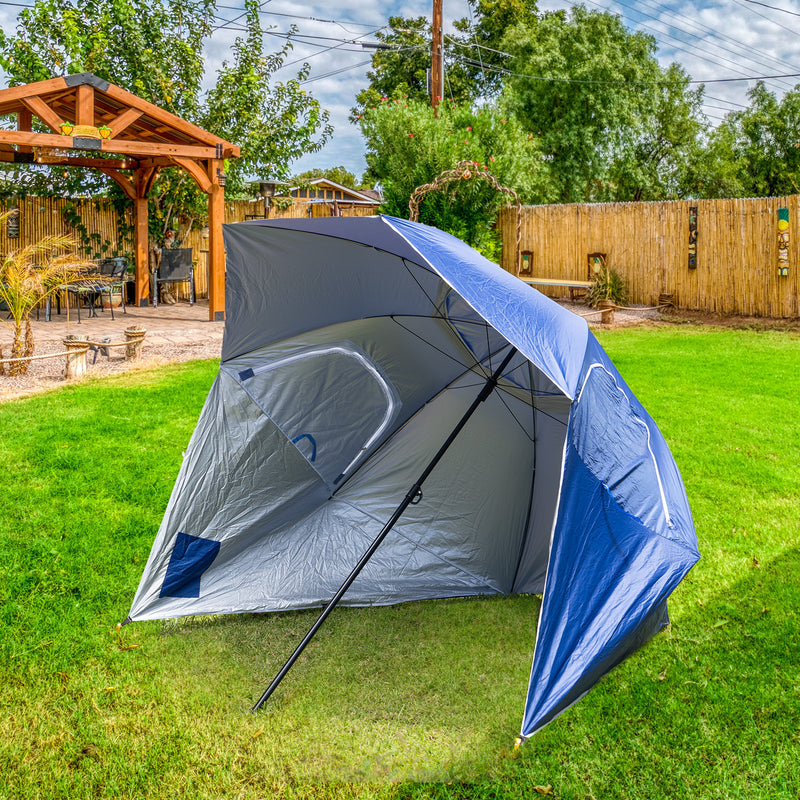 Havana Outdoors Beach Umbrella 2.4M Outdoor Garden Beach Portable Shade Shelter - Blue - Outbackers