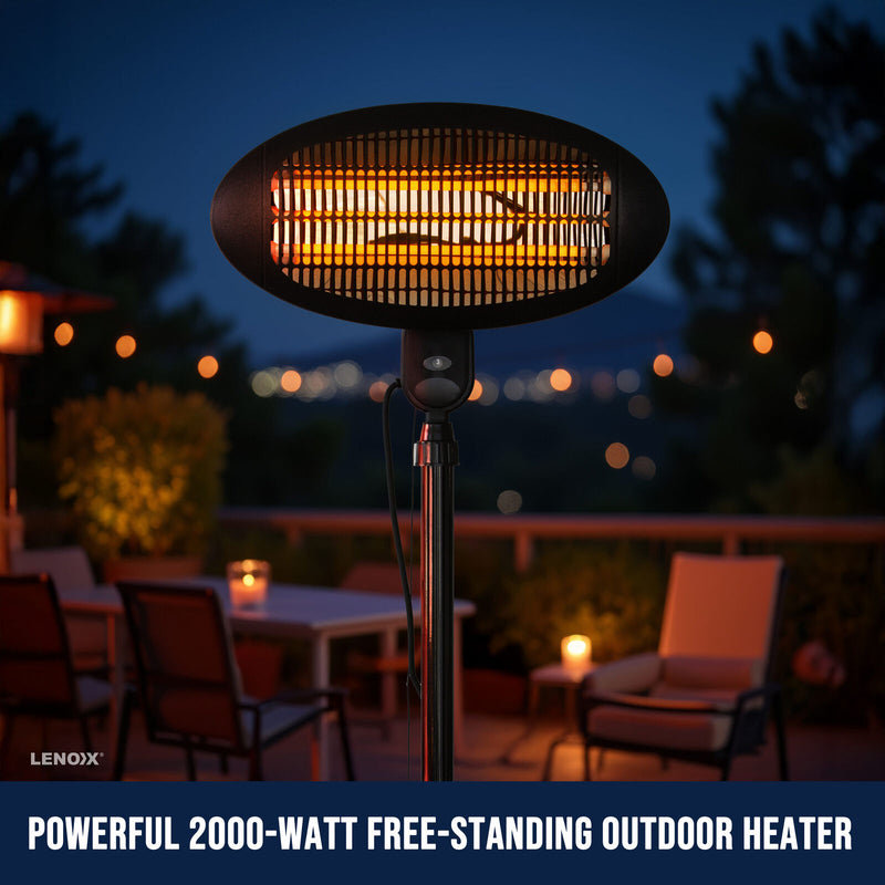 2000W 2.1m Free Standing Adjustable Portable Outdoor Electric Patio Heater Black - Outbackers