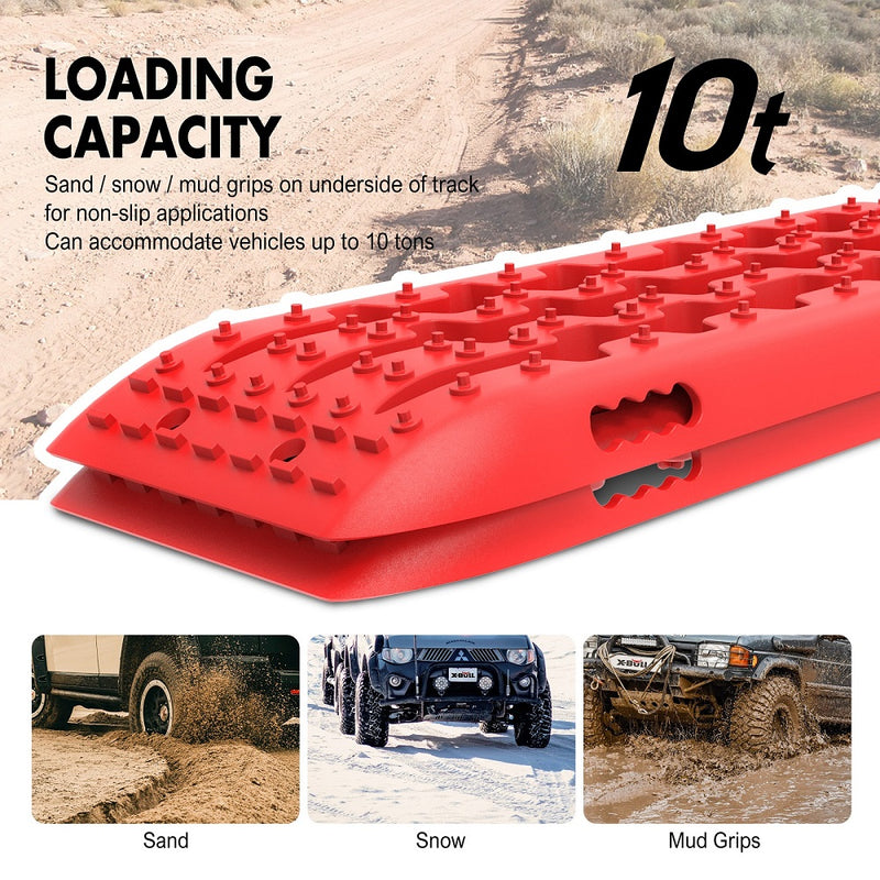 X-BULL Recovery Tracks Gen 2.0 10T Sand Mud Snow 2 Pairs Offroad 4WD 4x4 2PC 91CM Red - Outbackers