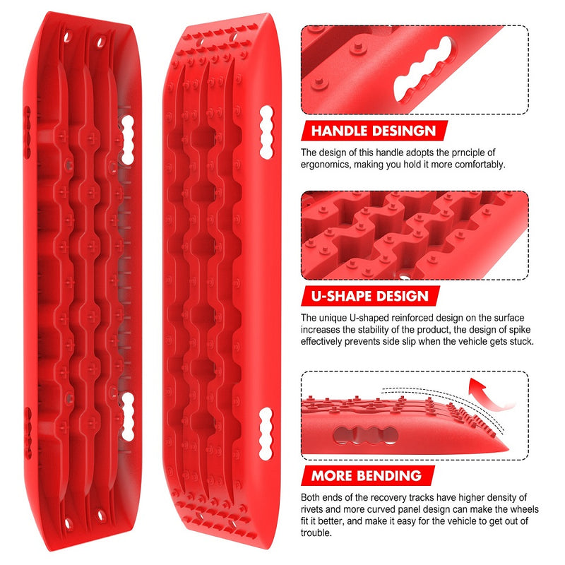 X-BULL Recovery Tracks Gen 2.0 10T Sand Mud Snow 2 Pairs Offroad 4WD 4x4 2PC 91CM Red - Outbackers