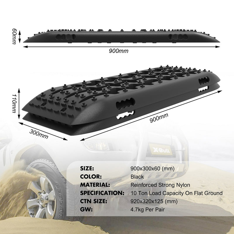 X-BULL Recovery Tracks Gen 2.0 10T Sand Mud Snow 2 Pairs Offroad 4WD 4x4 2PC 91CM Black - Outbackers