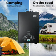 Thermomate Portable Gas Outdoor Camping Hot Water Heater System, with 12V Pump, Shower Head, Black - Outbackers