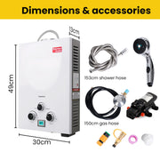 Thermomate Portable Gas Outdoor Camping Hot Water Heater System, with 12V Pump, Shower Head, White - Outbackers