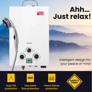 Thermomate Portable Gas Outdoor Camping Hot Water Heater System, with 12V Pump, Shower Head, White - Outbackers