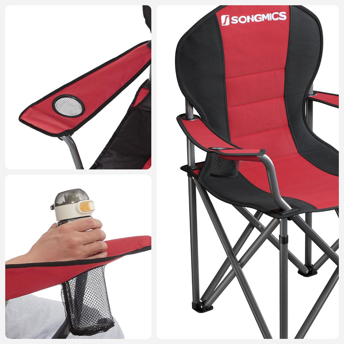 SONGMICS Folding Camping Chair with Bottle Holder Red and Black GCB06BK