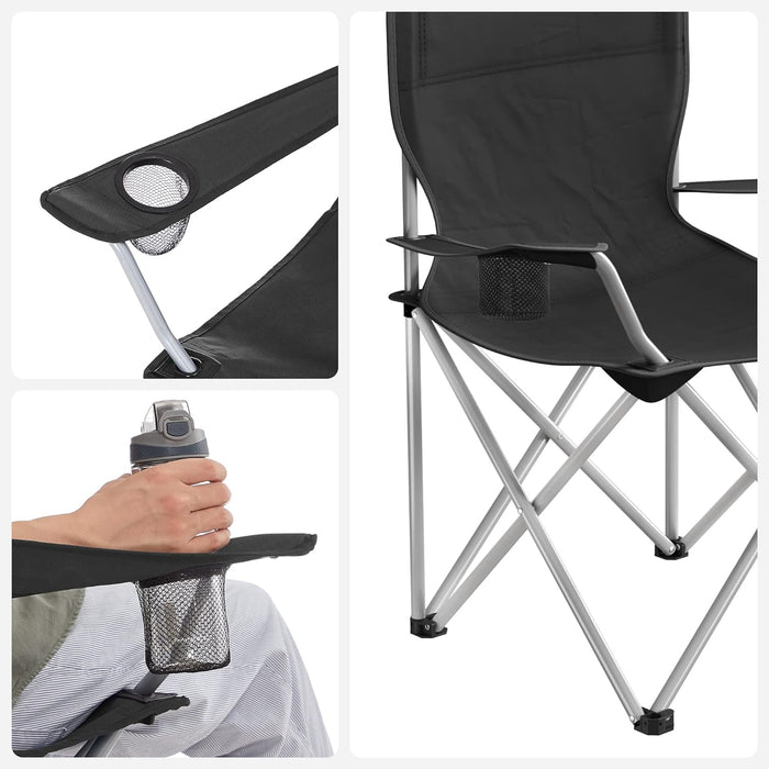 SONGMICS Set of 2 Folding Camping Outdoor Chairs with Armrests and Cup Holders Black GCB01BK
