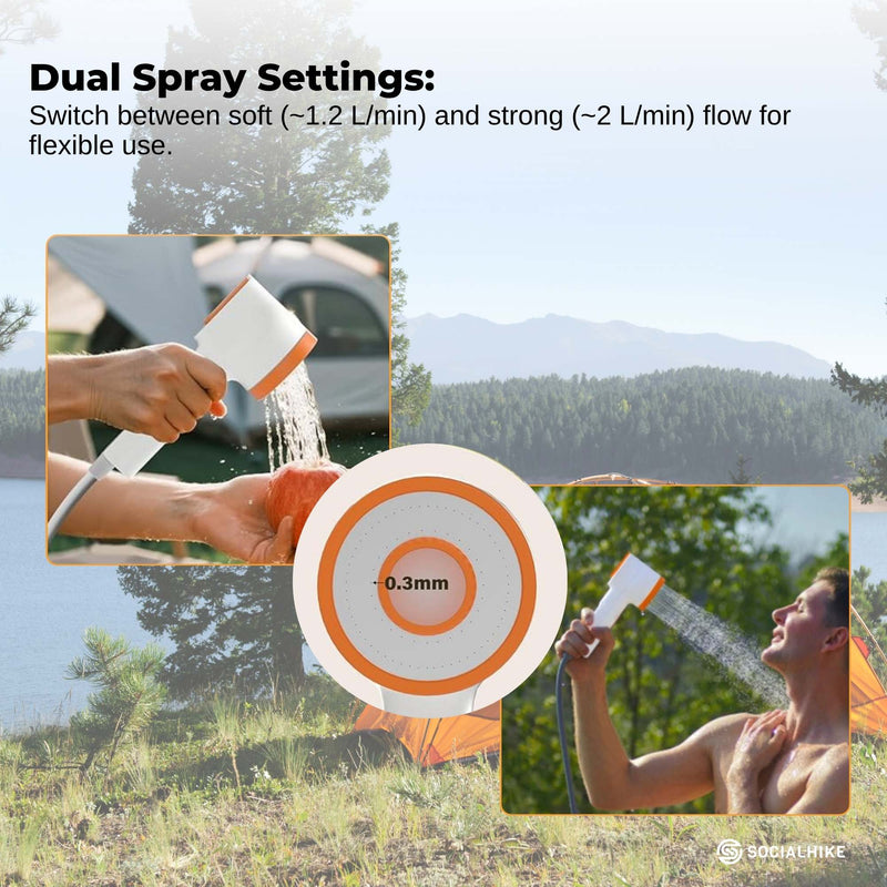 Social Hike Portable Camping Shower Head - Outdoor Rechargeable Pump LED Light - Outbackers