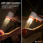 Social Hike Portable Camping Shower Head - Outdoor Rechargeable Pump LED Light - Outbackers