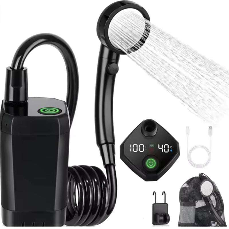 Social Hike Portable Camping Shower Kit - 6000MAh Outdoor Rechargeable Pump LED - Outbackers