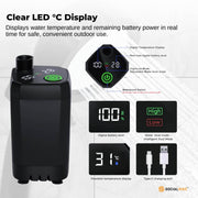 Social Hike Portable Camping Shower Kit - 6000MAh Outdoor Rechargeable Pump LED - Outbackers