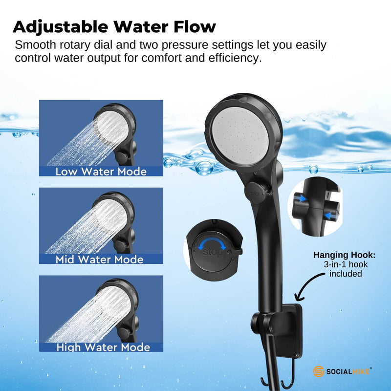 Social Hike Portable Camping Shower Kit - 6000MAh Outdoor Rechargeable Pump LED - Outbackers