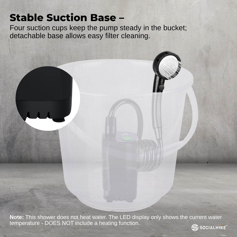 Social Hike Portable Camping Shower Kit - 6000MAh Outdoor Rechargeable Pump LED - Outbackers