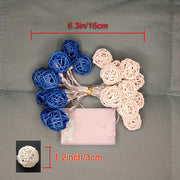 1 Set of Blue n White 5cm Rattan Cane 50 Ball Battery Powered LONG 5m String Lights Christmas Gift Home Wedding Party Bedroom Decoration Table Centrepiece - Outbackers