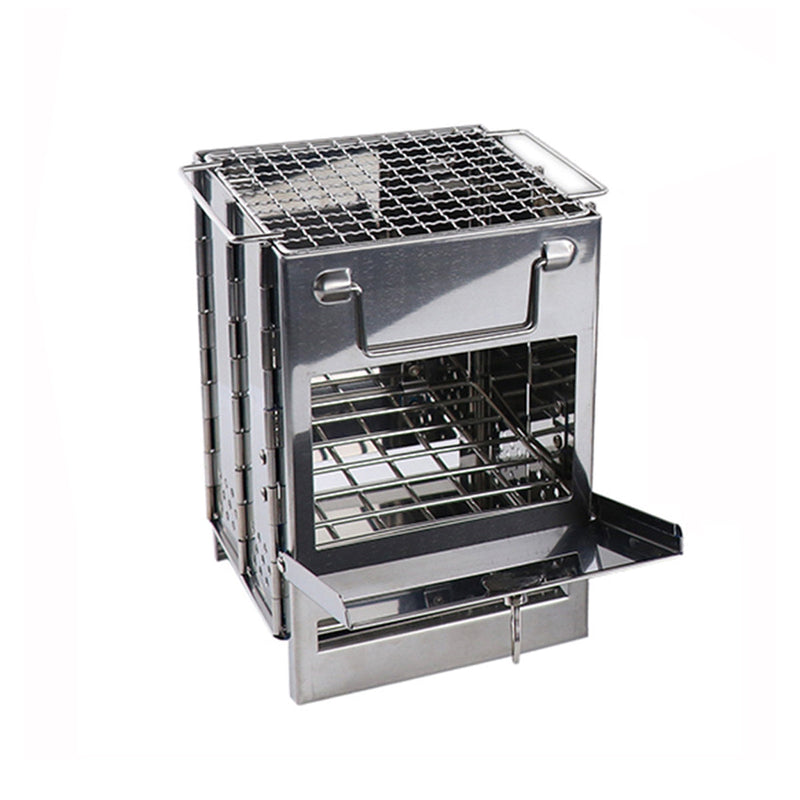 Outdoor Camping Mini Folding Wood Burning Stove Picnic Stainless Steel BBQ Grill
