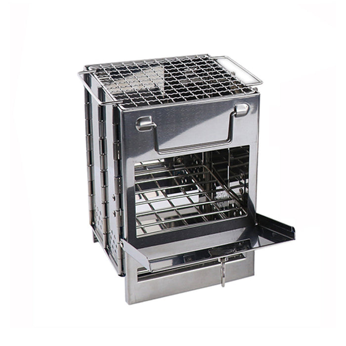 Outdoor Camping Mini Folding Wood Burning Stove Picnic Stainless Steel BBQ Grill