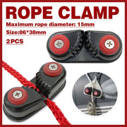 Rope Clamp Set 2PCS Aluminum Alloy Black Clip Plate Sailboat Kayak Canoe Outdoor - Outbackers
