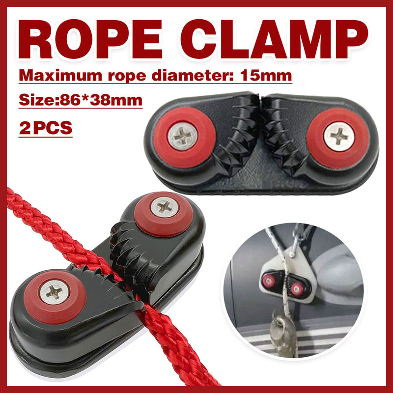 Rope Clamp Set 2PCS Aluminum Alloy Black Clip Plate Sailboat Kayak Canoe Outdoor - Outbackers